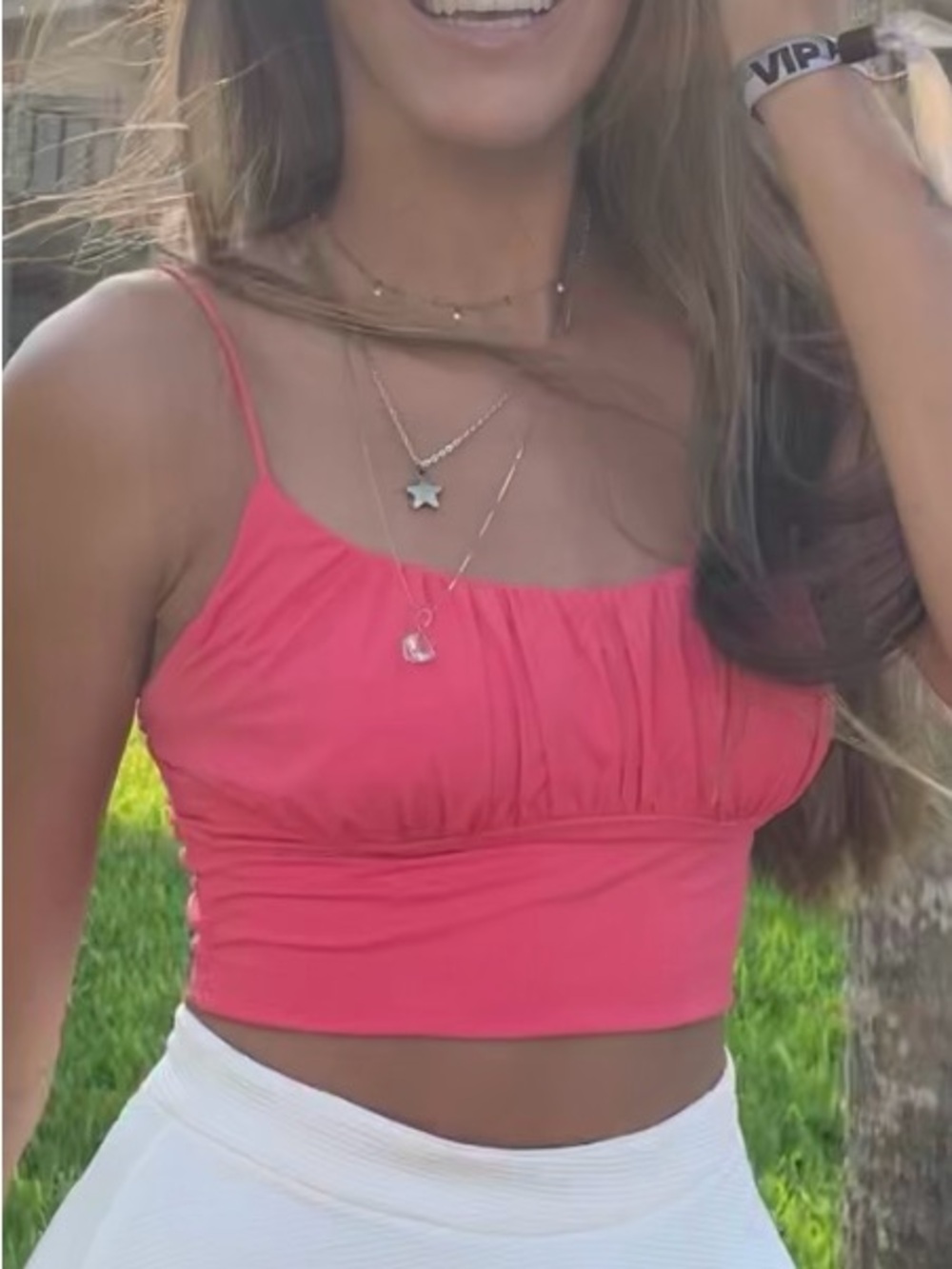 Papaya Hot Pink Ruched Cropped Cami Top